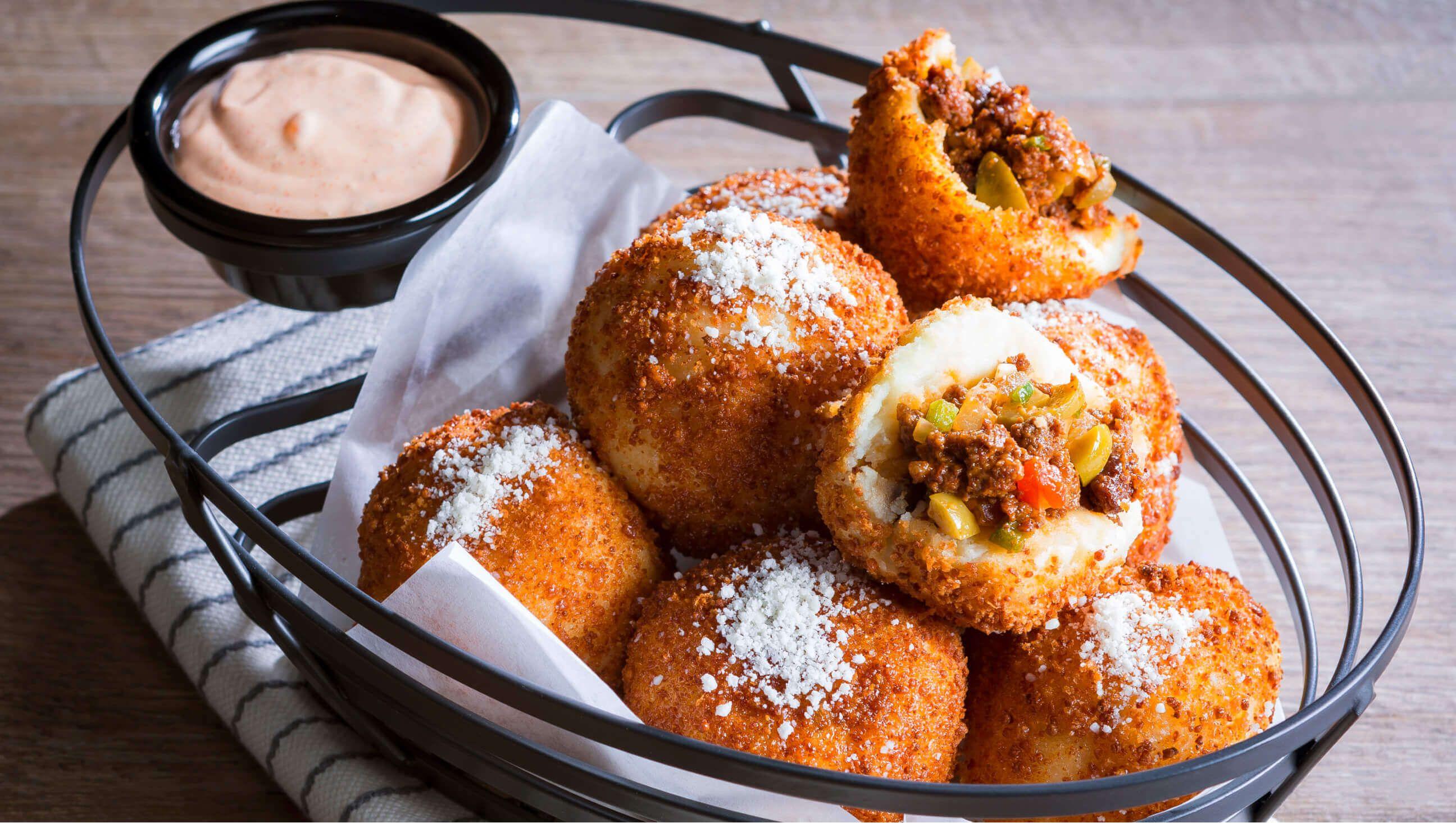 Papas Rellenas with Spicy Crema Dip