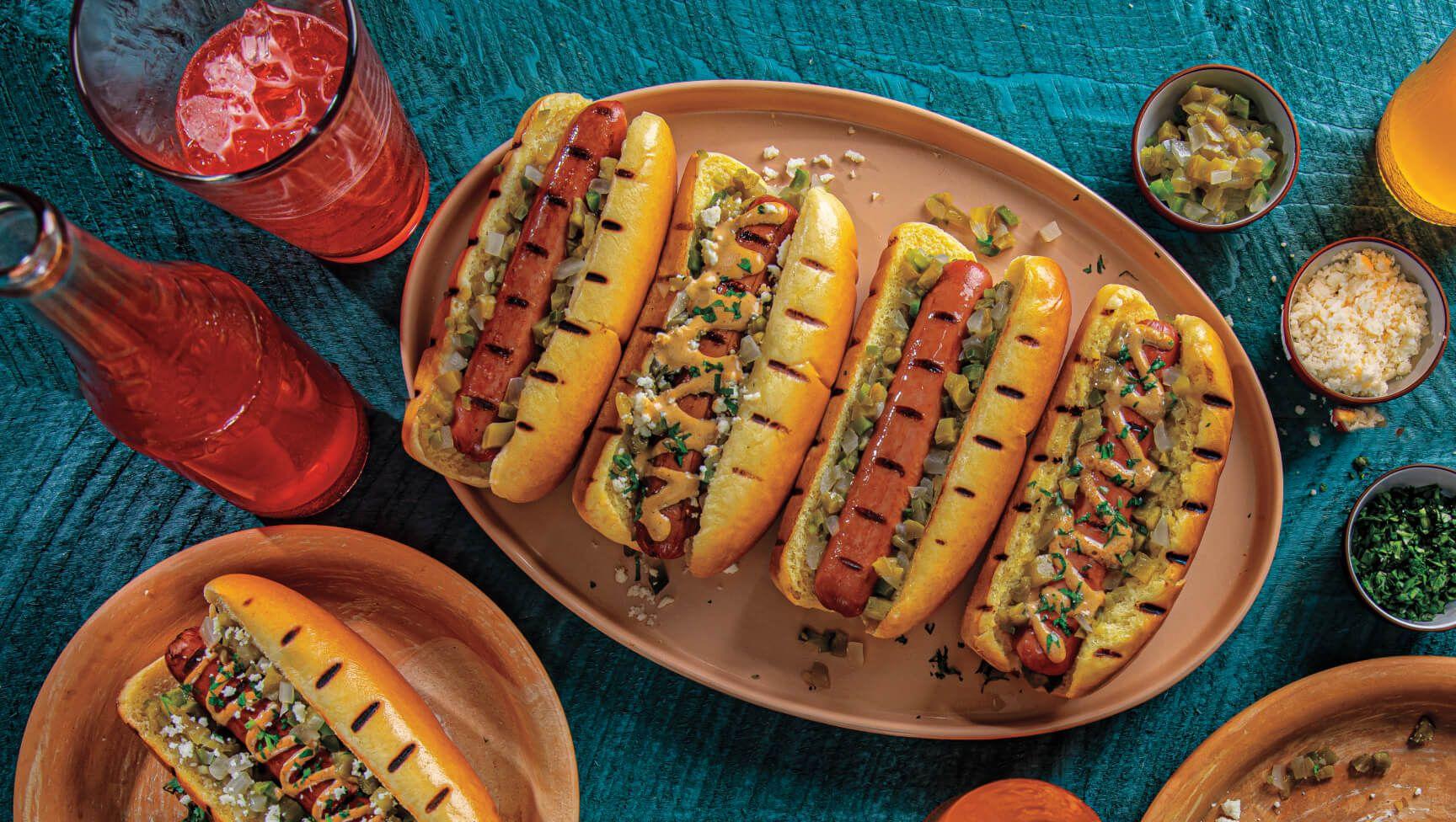 Turkey Dogs with Mole Cream & Nopales Relish