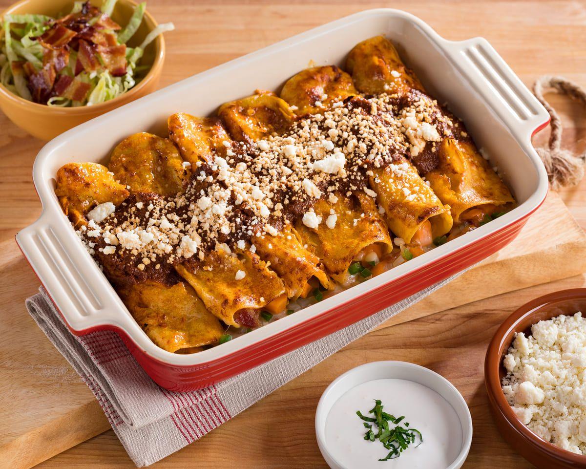 Sweet Potato, Bacon and Oaxaca Enchiladas